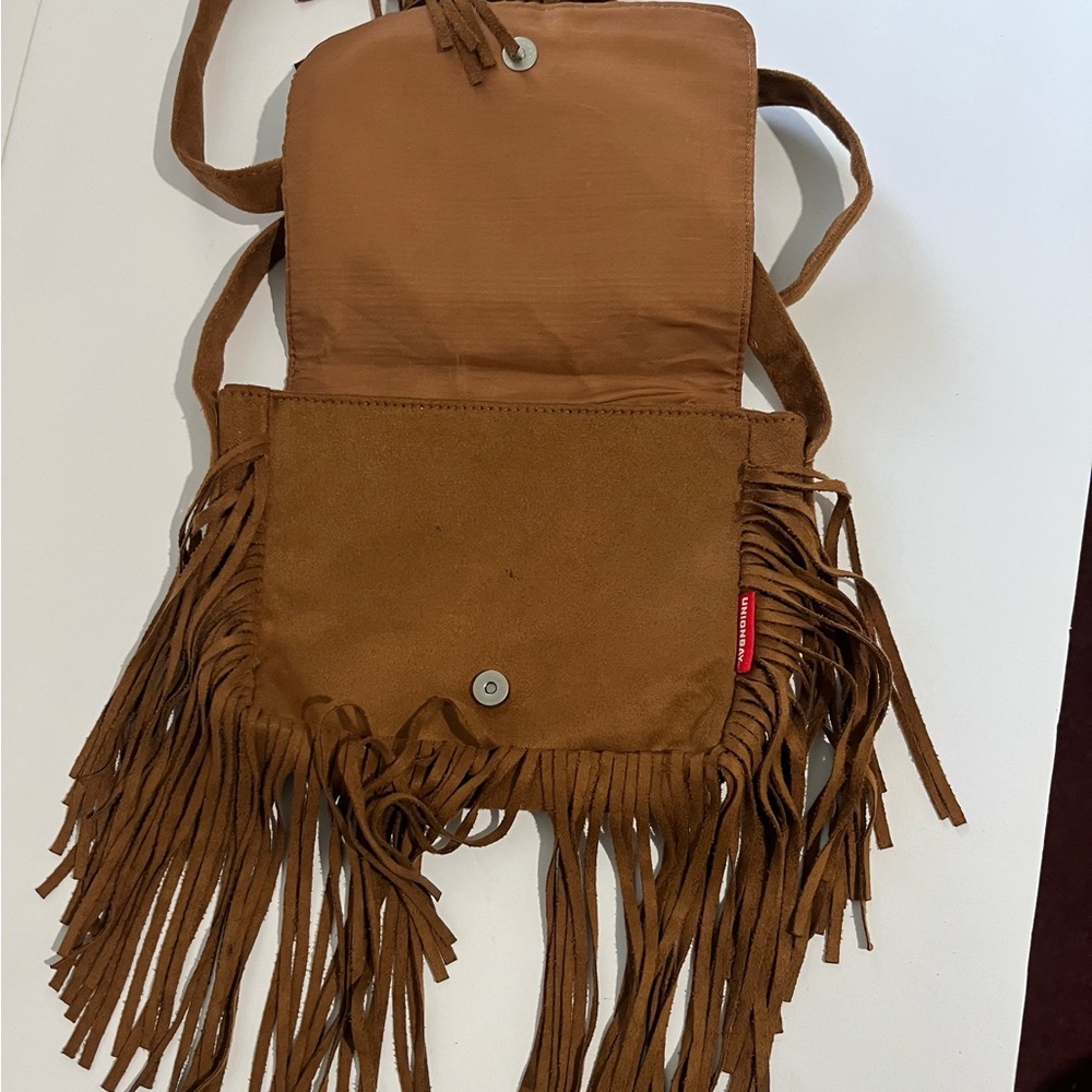 Union Bay brown Western Fringe Crossbody Bag Purse Boho Hippie Faux Leather EUC - Picture 6 of 12